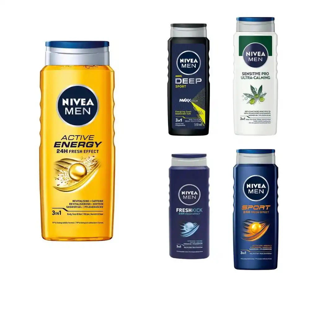 شامپو سر و بدن و صورت nivea men اکتیو انرژی